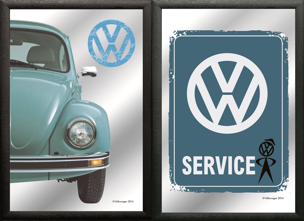 Set: 2 Spiegelbilder VW Käfer blau Oldtimer 30x20 cm Wandbilder Hinterglasdruck mit Rahmen