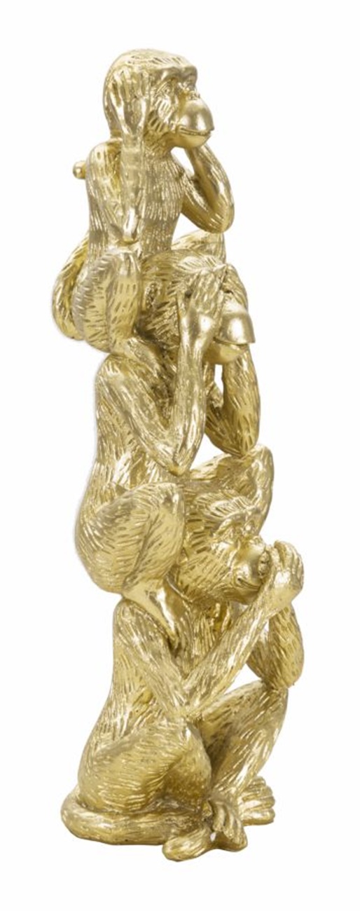 Dekofigur Drei Affen aufeinandersitzend Tierfigur in goldener Optik Fell fein strukturiert H 30 cm