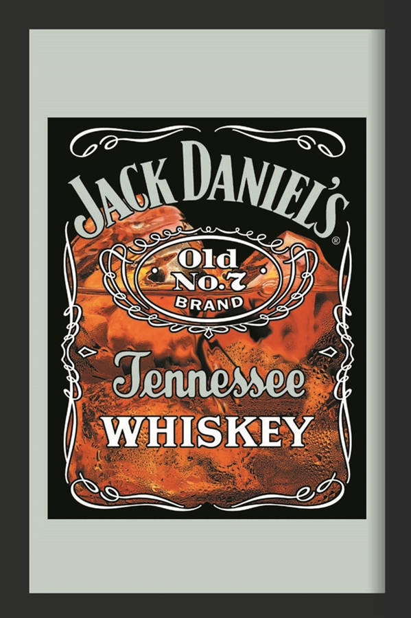 Set: 2 Spiegelbilder Jack Daniel's Whisky Flasche & Emblem 30x20 cm Hinterglasdruck mit Rahmen