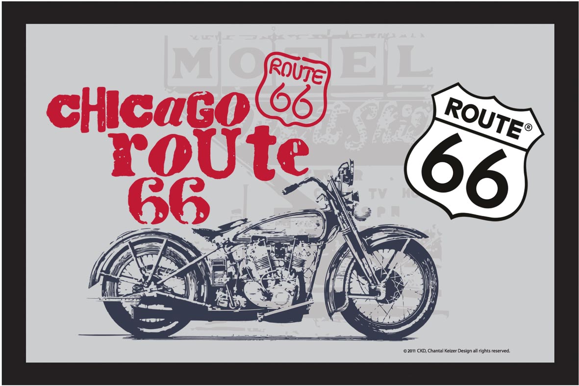 Set: 2 Spiegelbilder Route 66 Motorrad USA Flagge Bild 20x30 cm Deko Wandbilder Hinterglasdruck