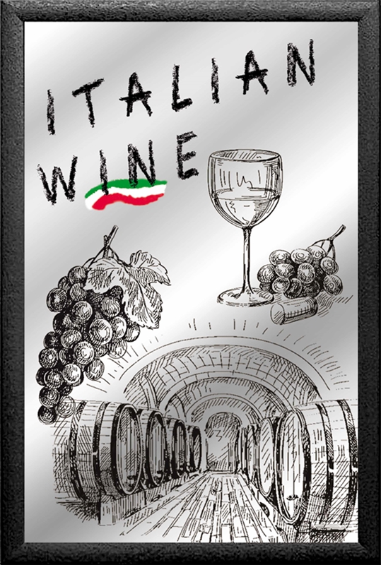 Set: 2 Spiegelbilder Italian Food Pasta Wine Deko 30x20 cm Hinterglasdruck mit schwarzem Rahmen