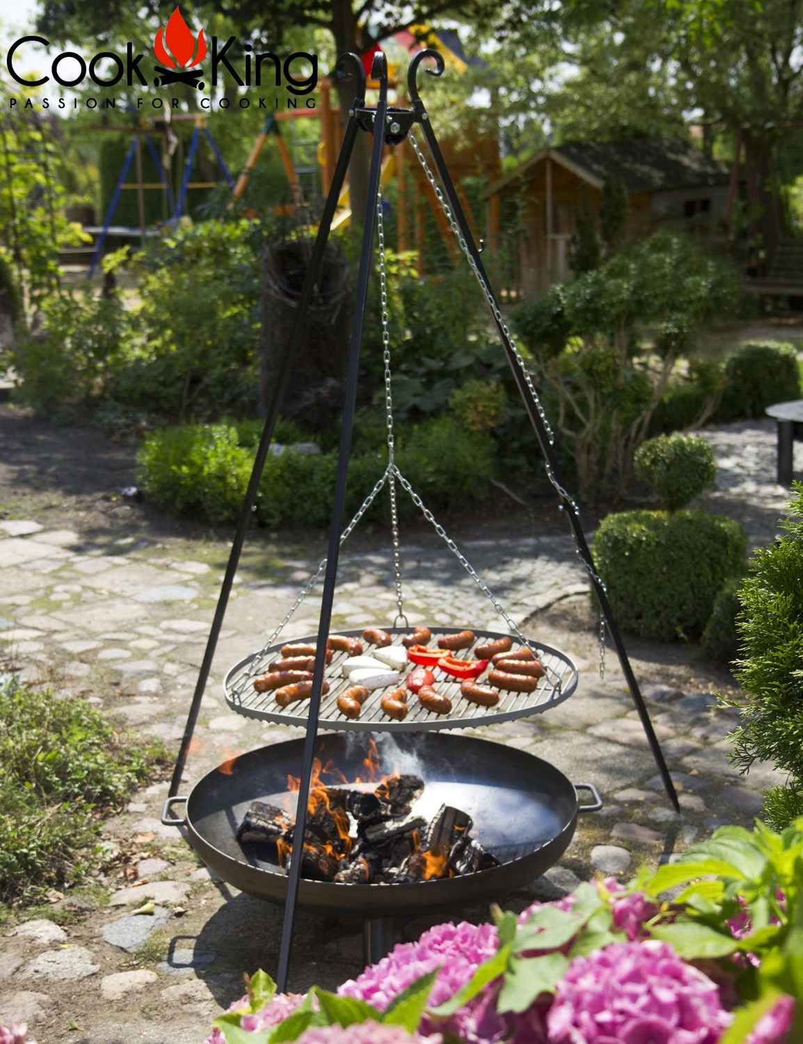 Schwenkgrill H 180 cm mit Grillrost Ø 60 cm aus Edelstahl Dreibein Grill Tripod Grillständer
