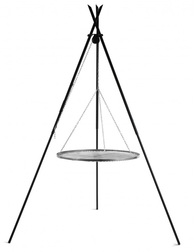 Schwenkgrill "Tipi" H 210 cm mit Grillrost Ø 70 cm aus Edelstahl Dreibein Tripod Grillständer