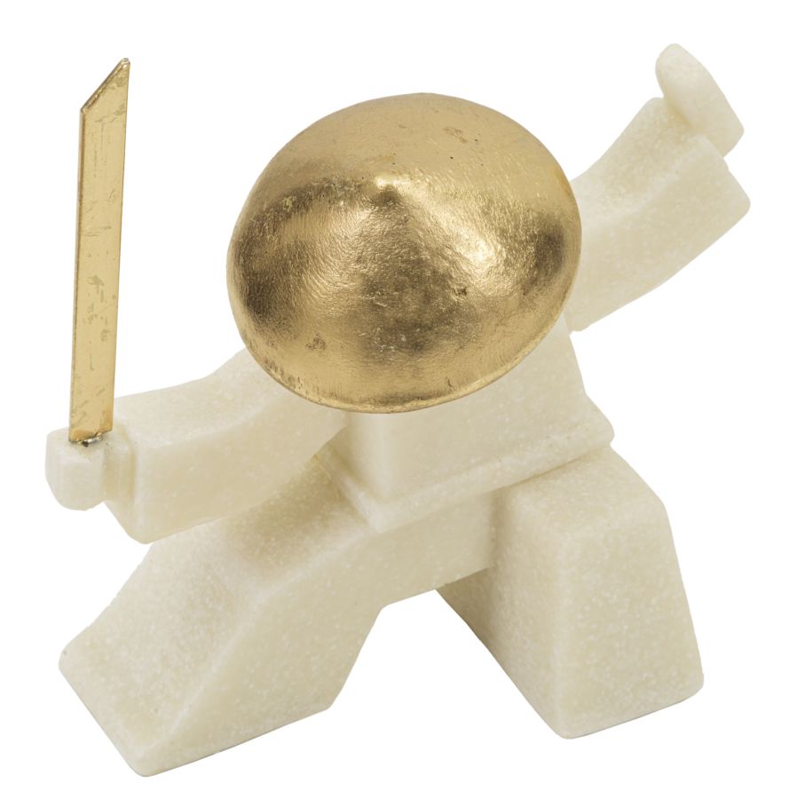 Samurai Oda Clan weiß-gold – abstrakte Dekofigur mit Schwert aus Polyresin für Wohnraum und Büro H 18,5 cm