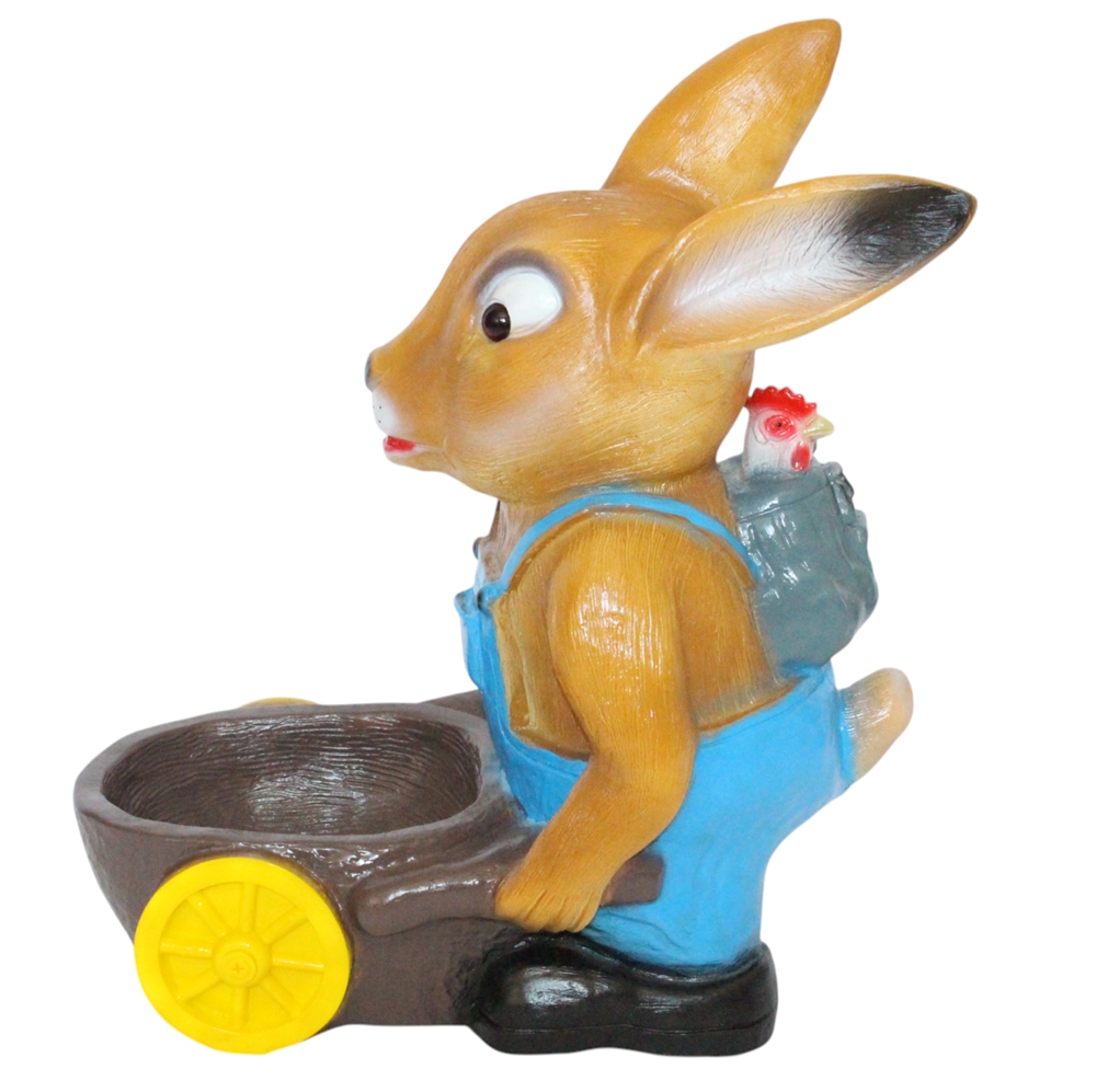 Osterhasen mit Karre und Korb Satz 2 Stück Gartenfiguren zum Bepflanzen Kunststoff Höhe 38-40 cm