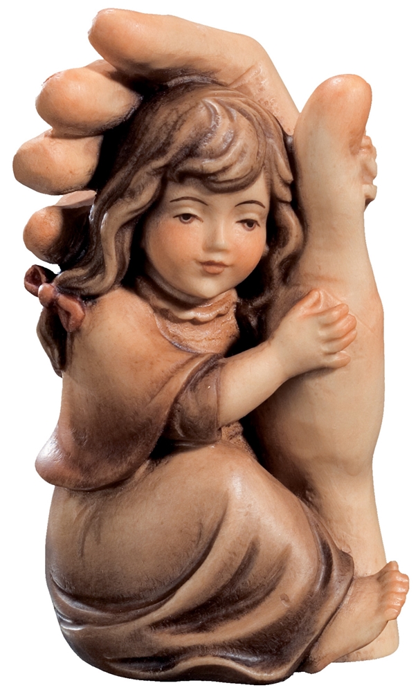 Schützende Hand mit Mädchen H 13 cm Schutzengel Engel Holzfigur Deko Statue aus Ahornholz