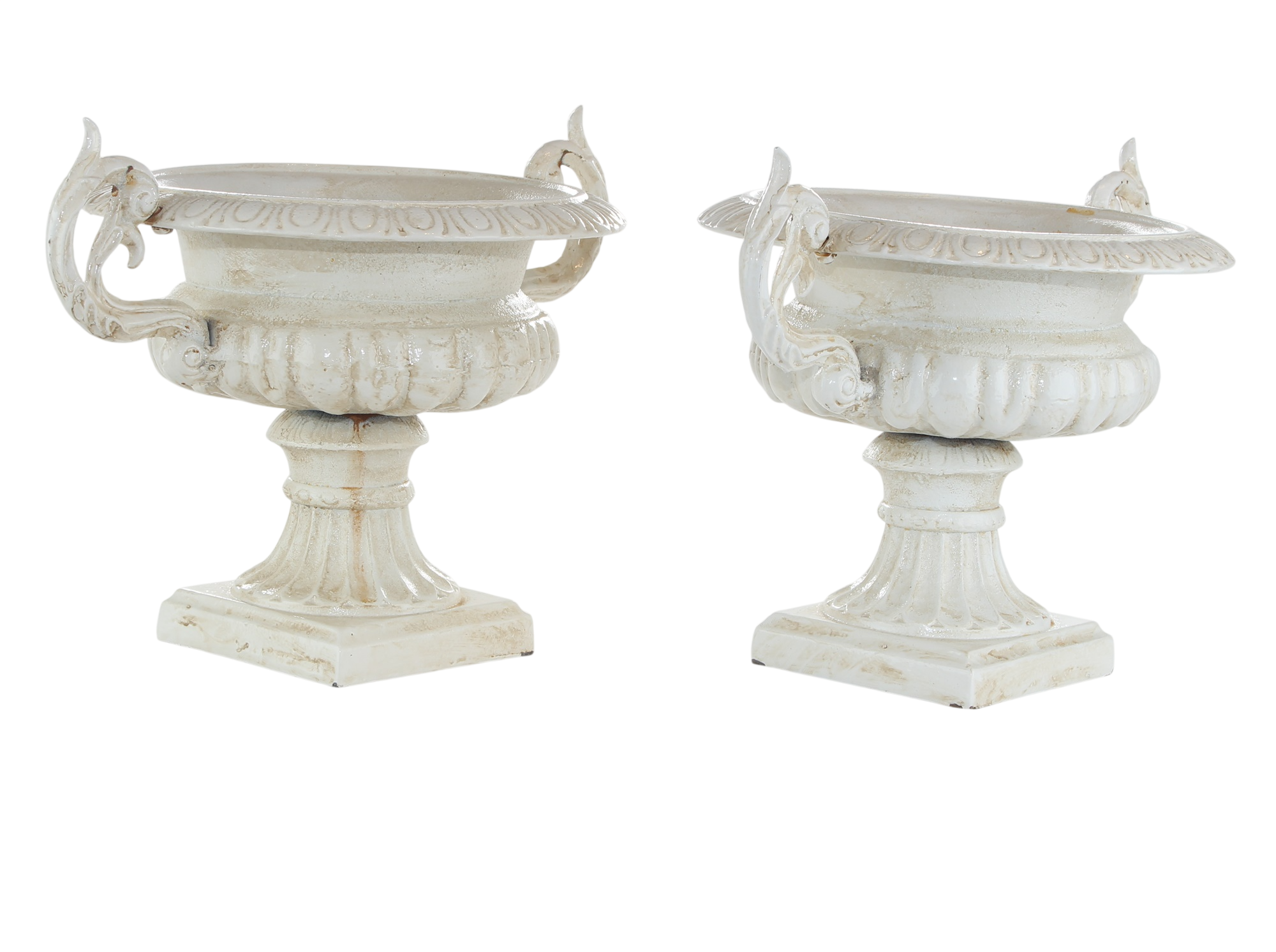 Medici Vase Pflanzschale Gusseisen weiß 2er-Set – Neoklassik Antik H 25 cm