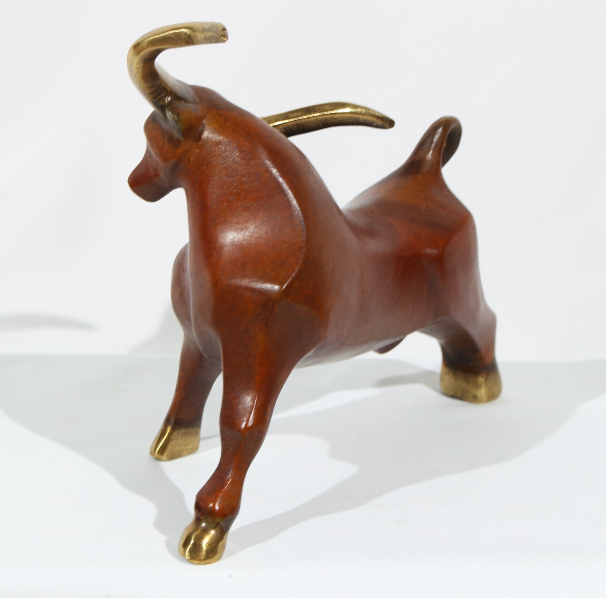 Bronzefigur Bronzeskulptur Bronze Moderner Stier Angriff H 17 cm Dekofigur Abstrakte Skulptur
