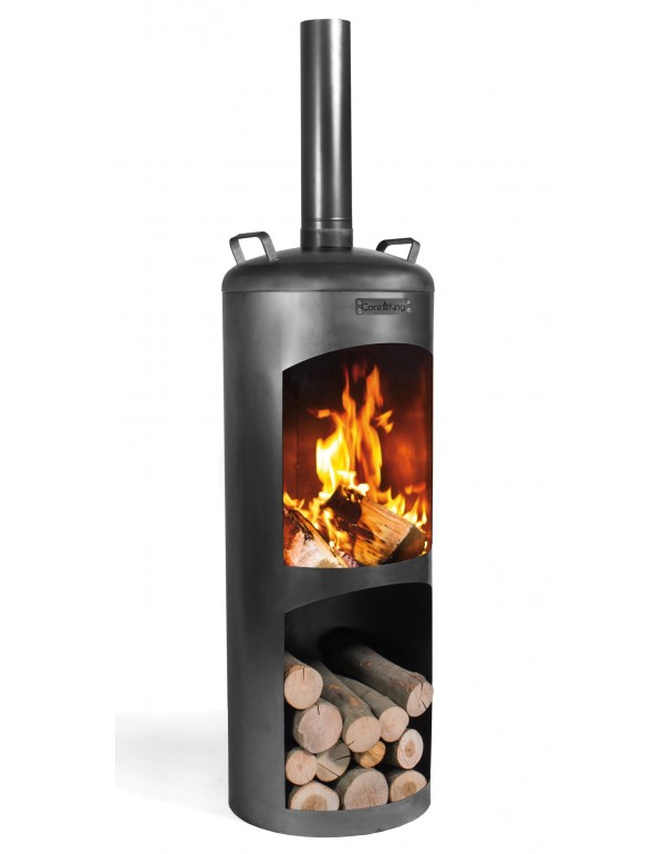 Gartenkamin "Faro" Gartenofen H 158 cm zum Heizen und Grillen Terrassenofen aus Naturstahl Kamin