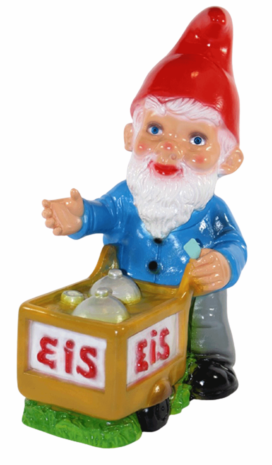 Gartenzwerg Deko Garten Figur Zwerg Eisverkäufer mit mobiler Eisdiele stehend aus Kunststoff H 35 cm