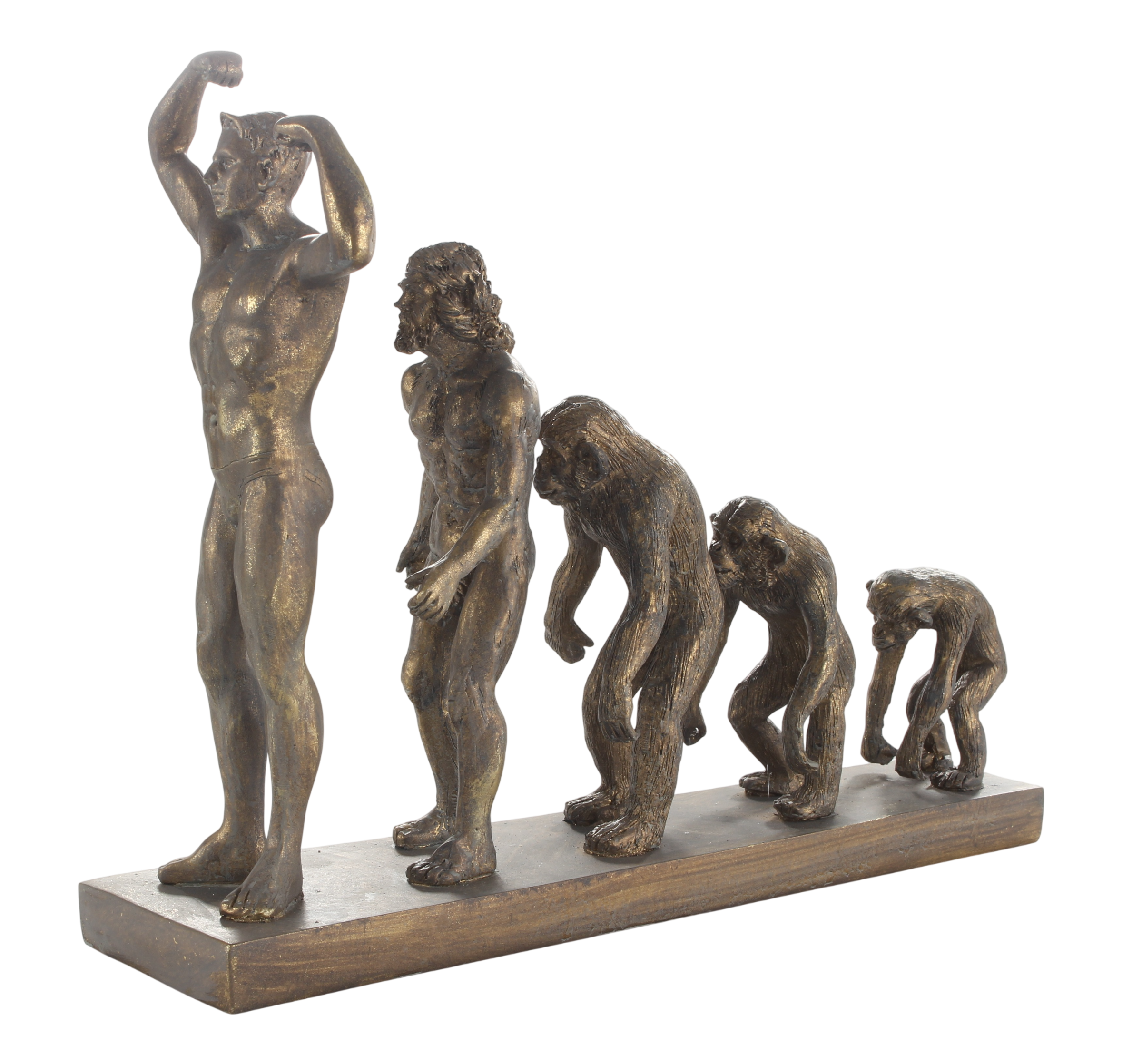 Skulptur Evolution des Menschen vom Affen zum Menschen – Resin bronzefarben, Länge 32,6 cm