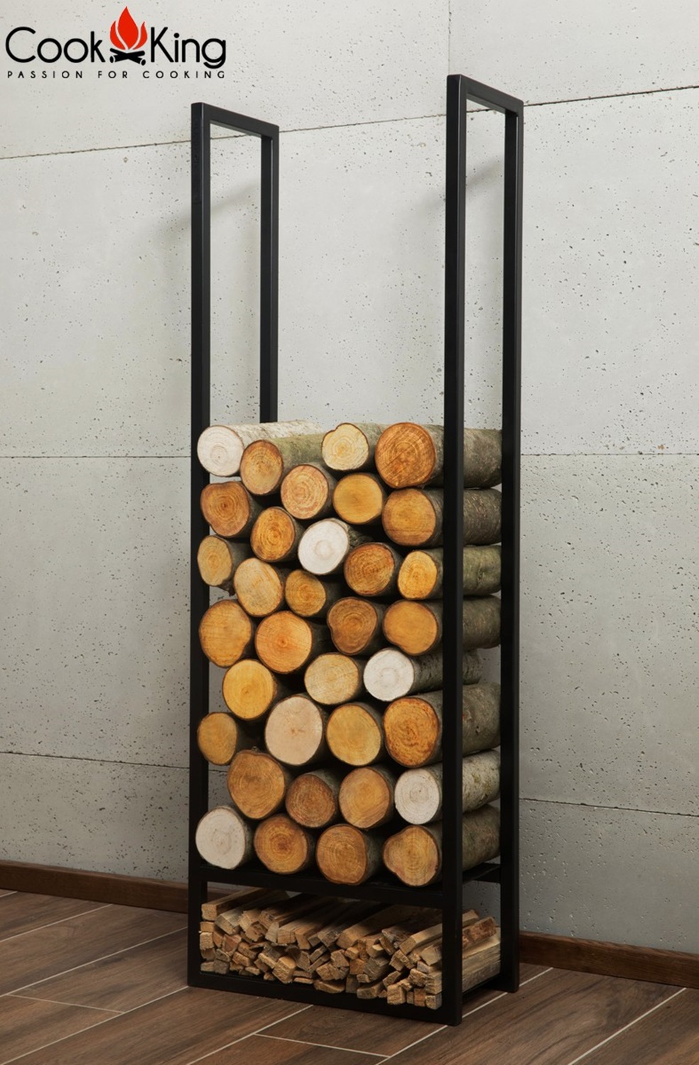 Kaminholzregal "Atos" H 150 cm Holzregal für Kaminholz Kaminholzablage aus Stahl Kaminholzständer