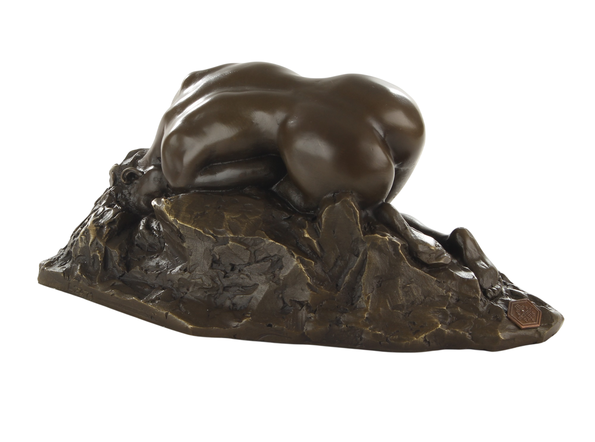 Bronzeskulptur Danaïde, Frauenakt, Nachbildung nach Auguste Rodin, auf Marmorsockel, Höhe 9,7 cm