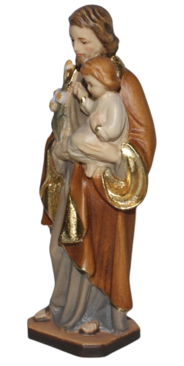 Heiligenfigur Heiliger Josef H 15 cm Josef mit Jesuskind und Lilie Holzfigur Statue aus Ahornholz